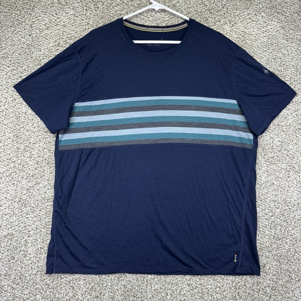SmartWool Shirt Men's Size XXL 2XL Blue Stripes Hiking Athletic Outdoors Casual